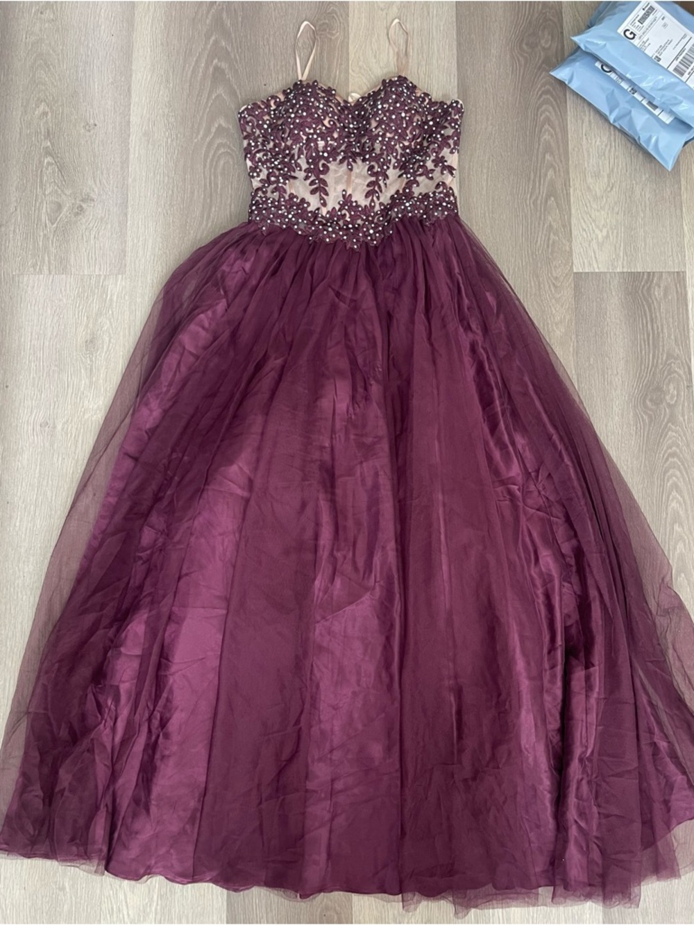 Blondie Nites Burgundy Embroidered Tulle Prom Dress Corset Back size 1 XS